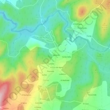 Mapa topográfico O Carreiro, altitud, relieve