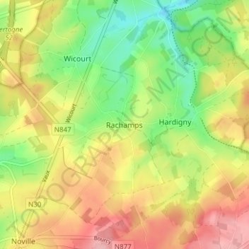 Mapa topográfico Rachamps, altitud, relieve