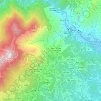 Mapa topográfico Castagnea, altitud, relieve