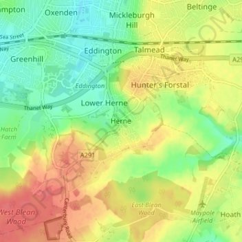 Mapa topográfico Herne, altitud, relieve