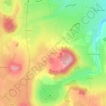 Mapa topográfico Fourches, altitud, relieve