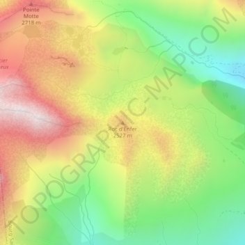Mapa topográfico Roc d'Enfer, altitud, relieve