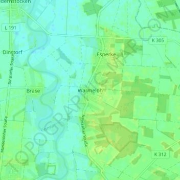 Mapa topográfico Warmeloh, altitud, relieve