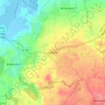 Mapa topográfico Kaköhl, altitud, relieve