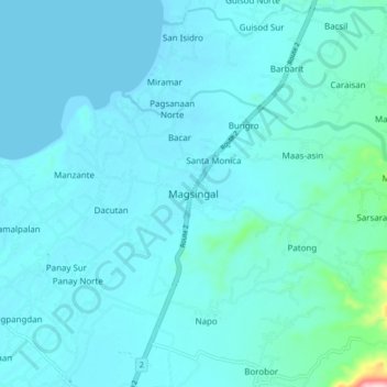 Mapa topográfico Magsingal, altitud, relieve