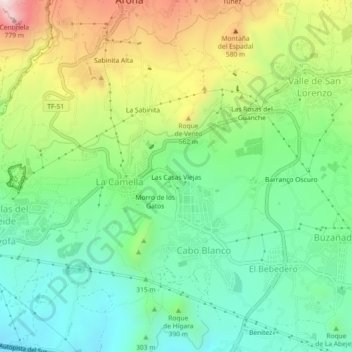 Mapa topográfico Las Casas Viejas, altitud, relieve