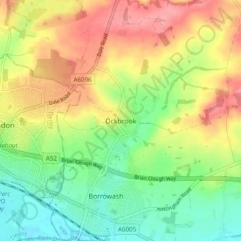Mapa topográfico Ockbrook, altitud, relieve