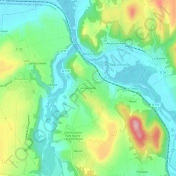 Mapa topográfico La Combelle, altitud, relieve