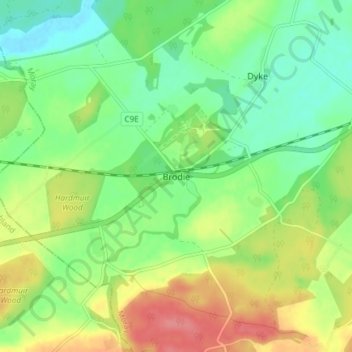 Mapa topográfico Brodie, altitud, relieve