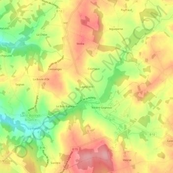 Mapa topográfico Lapeyrière, altitud, relieve