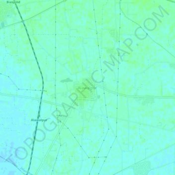 Mapa topográfico Alawalpur, altitud, relieve