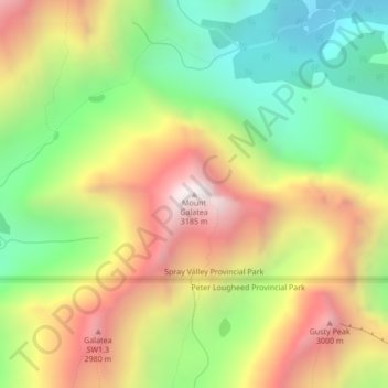 Mapa topográfico Mount Galatea, altitud, relieve