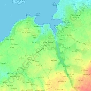 Mapa topográfico Streat Al Louarn, altitud, relieve