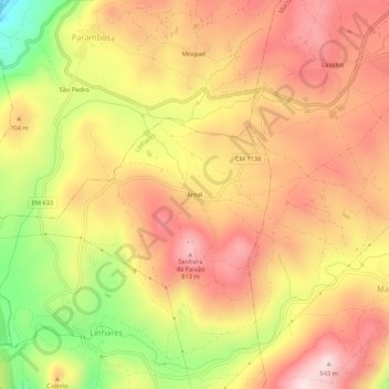 Mapa topográfico Arnal, altitud, relieve
