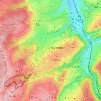 Mapa topográfico Les Prés de Chêneux, altitud, relieve