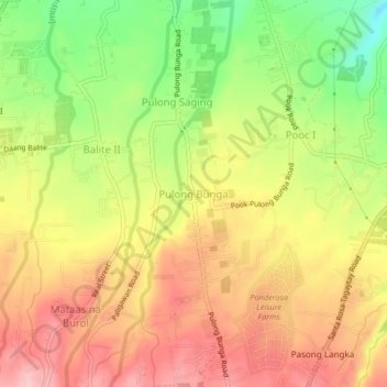 Mapa topográfico Pulong Bunga, altitud, relieve