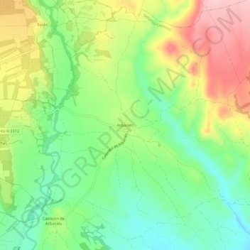 Mapa topográfico Arbaniés, altitud, relieve