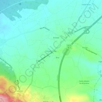 Mapa topográfico Cova da Serpe, altitud, relieve