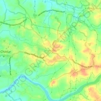 Mapa topográfico Manchira, altitud, relieve