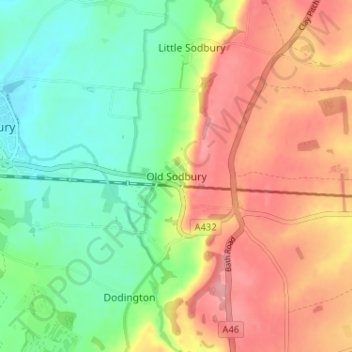 Mapa topográfico Old Sodbury, altitud, relieve