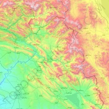 Mapa topográfico Qada Rawandoz, altitud, relieve
