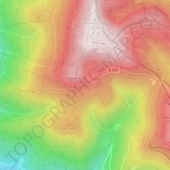 Mapa topográfico B 500, altitud, relieve
