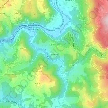 Mapa topográfico La Jubertie, altitud, relieve