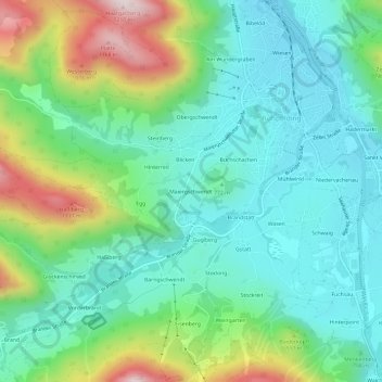 Mapa topográfico Maiergschwendt, altitud, relieve