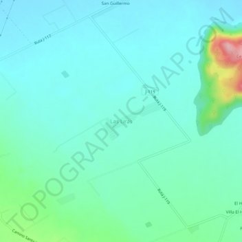 Mapa topográfico Las Liras, altitud, relieve