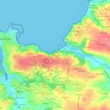 Mapa topográfico Quatre Vents, altitud, relieve
