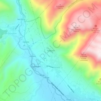 Mapa topográfico Tarignano, altitud, relieve