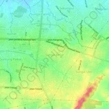 Mapa topográfico Sungai Besar, altitud, relieve