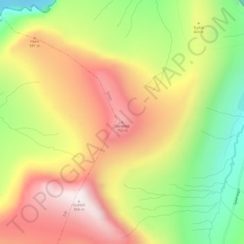 Mapa topográfico Sandfelli, altitud, relieve