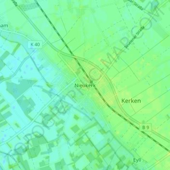 Mapa topográfico Nieukerk, altitud, relieve