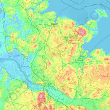 Mapa topográfico Segeberg, altitud, relieve