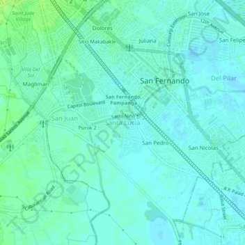 Mapa topográfico Santa Lucia, altitud, relieve