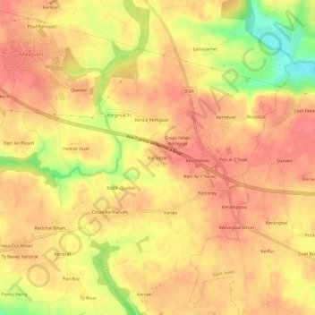 Mapa topográfico Kerligoar, altitud, relieve