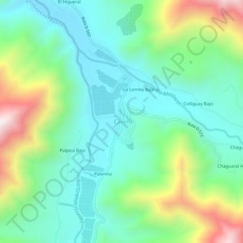 Mapa topográfico Carén, altitud, relieve