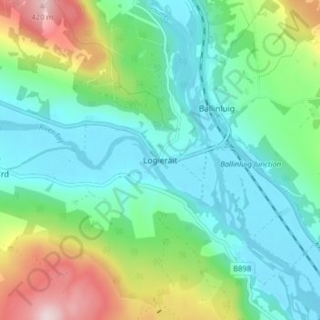 Mapa topográfico Logierait, altitud, relieve