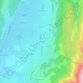 Mapa topográfico Les Girards, altitud, relieve