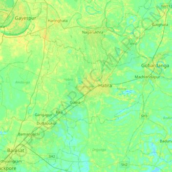 Mapa topográfico Ashoknagar Kalyangarh, altitud, relieve