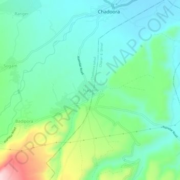 Mapa topográfico Nagam, altitud, relieve