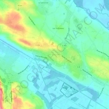 Mapa topográfico Les Avenières, altitud, relieve