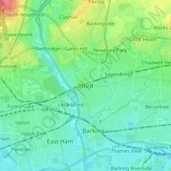 Mapa topográfico Ilford, altitud, relieve