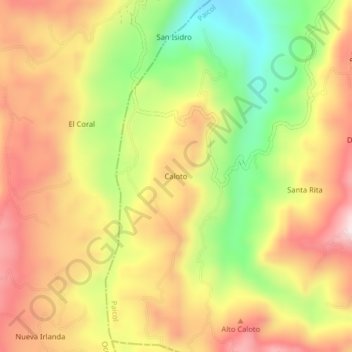 Mapa topográfico Caloto, altitud, relieve