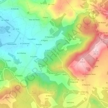 Mapa topográfico Nandufe, altitud, relieve