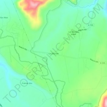 Mapa topográfico Los Montes, altitud, relieve