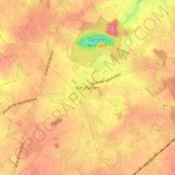 Mapa topográfico Neufvilles, altitud, relieve