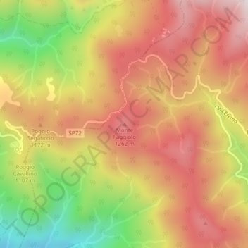Mapa topográfico Monte Faggiolo, altitud, relieve