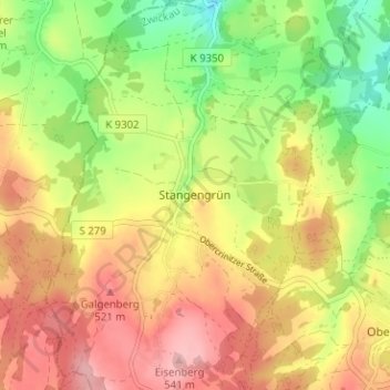 Mapa topográfico Stangengrün, altitud, relieve